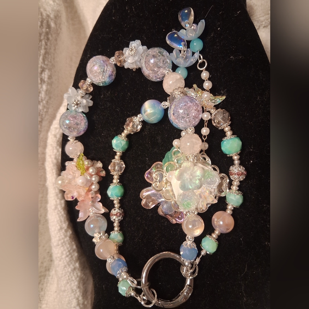 Elegant Silver and Pastel Beaded Keychain/Phone Charm